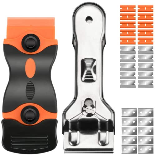 drado Set di 2 raschietti, raschietto per rimuovere etichette adesive per rimuovere la vernice, rimuovere la decalcomania con tappo di sicurezza