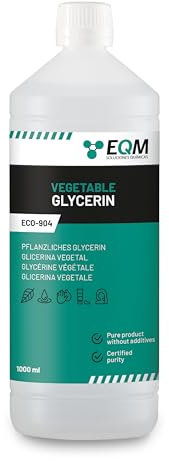 EQM - ECO-904 - Glicerina vegetale - 1L - Purezza 99,5% Glicerolo 100% Naturale - Idratante naturale per capelli e pelle - Ideale per saponi, shampoo, creme, ecc.
