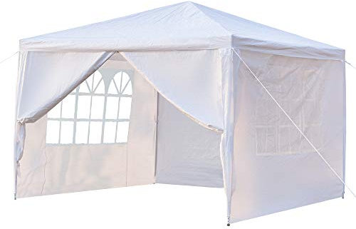 Tonnelle de Jardin Tonnelle Pliante Imperméable Tente de Reception 3X3m avec 4 Parois aux UV Pavillon Blanc Bâche PE Epaisse de env pour Fête Marriage Les Activités Commerciales