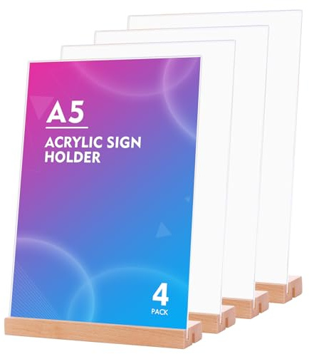 SOYIRI A5 Ständer Aufsteller Acryl Tischaufsteller schräg（4 Stück） | Doppelseitig Schildhalter in T-Form L-Form Menükartenhalter für Hotel, Restaurant, Speisekarte, Werbung