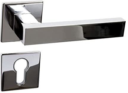 domino Poignée de porte YORK-QR M6 Cylindre profilé PZ Ensemble de poignées pour portes de chambre Ensemble de poignées de porte Rosace Garniture de porte / Couleur : chrome brillant / Matériau :