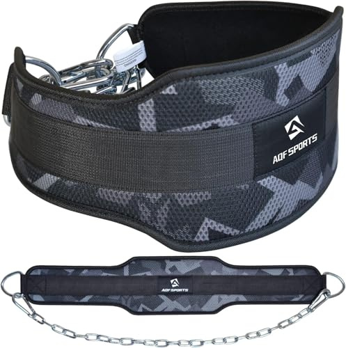 AQF Doppning Bälte Kropp Byggnad Vikt Lyftning Dip Kedja Övning Gym Träning Neopren (Grått Camo)