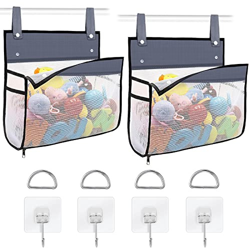 Linkidea 2er-Pack Hängender Badewannen-Organizer aus Netzgewebe, großer Badewannenkorb mit Klebehaken, Wandhalterung für Kinderbadezimmer-Accessoires