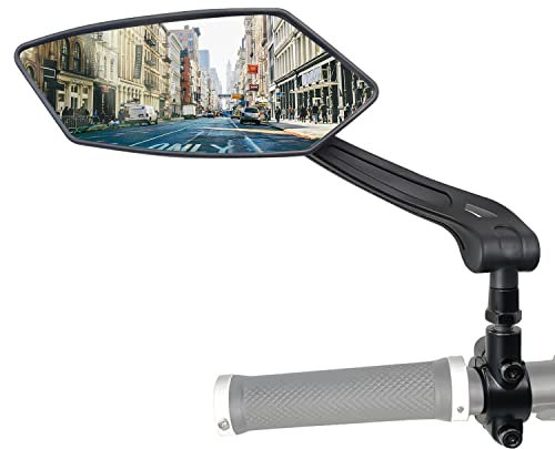 Arkham Fahrradspiegel links mit extra großer Spiegelfläche - 360° verstellbarer Fahrrad Spiegel für E-Bike, Für Lenker ebike, Rückspiegel Fahrrad Spiegel für e-bike, klappbar (links）