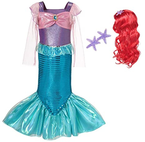 Lito Angels Prinzessin Meerjungfrau Arielle Kostüm Kleid Verkleidung mit Perücke für Kinder Mädchen Größe 3-4 Jahre 104 (Tag-Nummer 100)