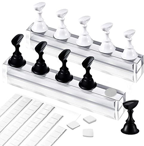 2 Set Acrilico Supporto Espositore Magnetico per Nail Art - Stand Pratica Fai Da Te in Salone (Bianco e Nero)