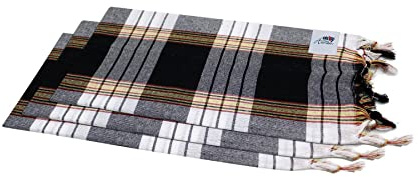 my Hamam Hamamtuch Set 3-er Set - schwarz kariert Classic Pestemal Saunatuch, Badetuch Strandtuch, für Sauna Hamam Wellness Massage, je 80 x 180 cm, saugstark u. pflegeleicht
