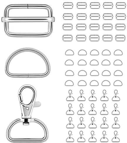 WiDream 60 Stück Metall Drehbare Karabinerhaken, Metall Schnallen Schieber, Schlüsselanhänger D-Ringe 25mm, für Schlüsselband Geldbörse Tasche Riemen Hundehalsbänder Rucksack DIY Nähen Zubehör