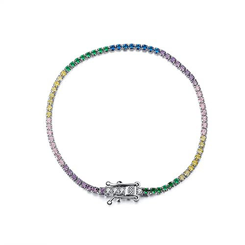 OZEO Armreif Damen,Tennisarmband Aus 925Er Sterlingsilber, 4 Mm, Bunter Zirkon, Charm-Diamant, X-Link-Armbänder, Exquisites Freundschaftsarmband, Leichter Luxusschmuck Für Damen, Herren, 17,8 cm