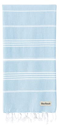 Blue Beach Turkish Towel - 100x180cm Large Turkish Hammam Peshtemal Towel - Super Absorbent, Quick Dry, Sand Free, Lightweight, Compact Towels for Swimming, Bath, Gym, Sauna and Travel (Sky Blue,1)