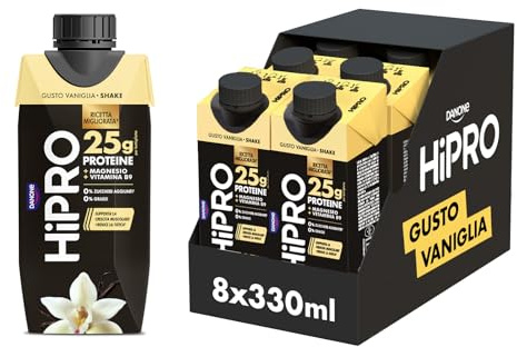 HiPRO Drink 25g di PROTEINE,Bevanda Proteica al gusto Vaniglia, Senza Lattosio Senza Grassi e Senza Zuccheri Aggiunti (8 confezioni x 330ml)