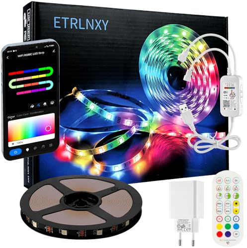 WiFi LED Strip RGBIC 5 Meter, LED TV LED Hintergrundbeleuchtung Musik Sync, Segmentcontrol Verlaufsfarbe LED Streifen, Funktioniert mit Alexa und Google Assistant,Benutzerdefinierter Verlaufsmodus
