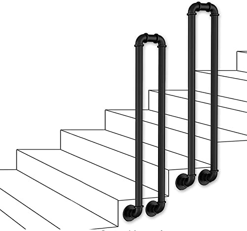 X&Z-XAOY Barandilla De Tubo Redondo En Forma De U Pasamanos De Metal Negro para Escalones Exteriores Montaje De Pared/Lateral Pasamanos De Escalera para Interior Y Exterior (Size : 75cm(2.5ft))