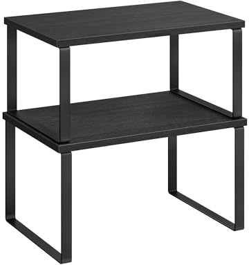 SONGMICS Kryddställ, Set med 2, Skåporganisatör, Expanderbar Köksförvaringshylla, Stapelbar Kryddhylla, Metall, Konstruerat Trä, Ink Black och Woodland Black KCS02B01