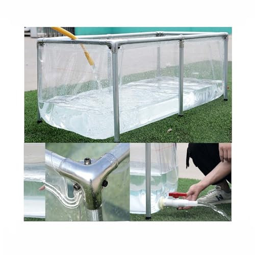 Piscine Hors Sol en Toile Etang À Poissons Bassin De Piscine D'aquarium for Poissons Rouges Koi Revêtement D'étang en Toile PVC Flexible avec Cadre en Acier (Color : Blue+Clear, Size : 1X1X0.7M)