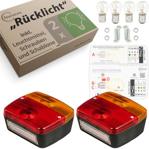 fouraces trailer lights - 2 set, with wiring diagram, tail rear light, accessories, lamps for car, caravan, van, truck