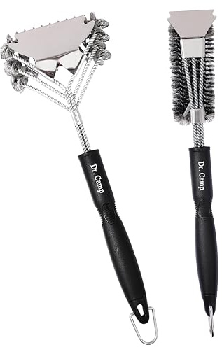Dr.Camp 2 PCS Stainless Steel BBQ Grill Brush,BBQ Brush,Grill Scraper, Grill Brush for Outdoot,Grill Cleaning Brush, Barbecue Tool Set with Big Handle for Outdoor Grill