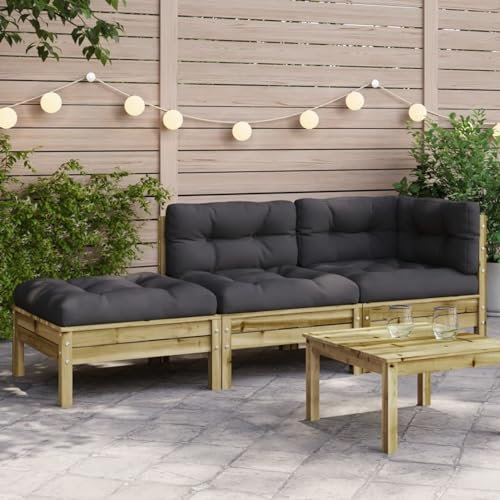 Gecheer Garten Sofa Ecksofa Mittelsofa Gartensofa Rattansofa Gartenlounge Wohnzimmersofa Loungesofa Sitzgruppe Gartenmöbel Sofa mit Kissen und Hocker 2-Sitzer-3506