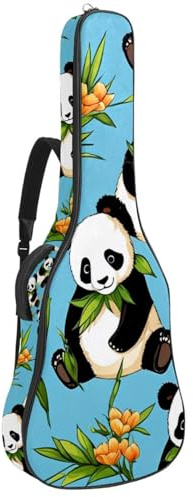 Tasche für Akustikgitarre, Universal-Tasche für 40/41/42 Zoll mit Reißverschluss und Schutzschicht, süßer Panda auf Blau, mehrfarbig, 42.9x16.9x4.7 in, Gitarrentasche