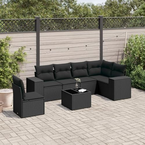 SECOLI Conjunto de muebles de jardín de ratán con espacio de almacenamiento, XXL, muebles de terraza, sofá de salón, grupo de asientos de ratán, muebles de esquina, juego de muebles de balcón, color