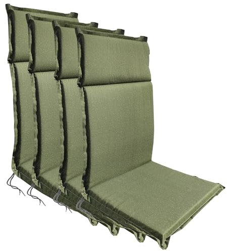 BURI 4X Gartenstuhlauflage 118x47 4,5cm stark in Grün für Hochlehner - Hochlehner Polster Auflage, Sitzpolster & Sitzkissen für Hochlehner Gartenmöbel - Weiche Stuhlauflage mit Schaumkern Füllung