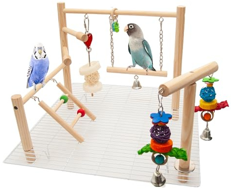 Small Bird Playground for Top of Cage Tree Bird Stands for Parrots Bird Play Ground - Outside Bird Cage Toys - Outside Bird Cage Accessories - Top Bird Cage Perch Cockatiel Playground (White, Small)