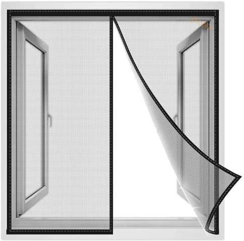 Insektenschutz Fenster Vorhang 280x130 cm, Anthrazit Insektenvorhang mit Alu Klemmleiste Ohne Bohren mit Fiberglas Lamellen Eingenähten Gewichten Schwarz, Verstärkte