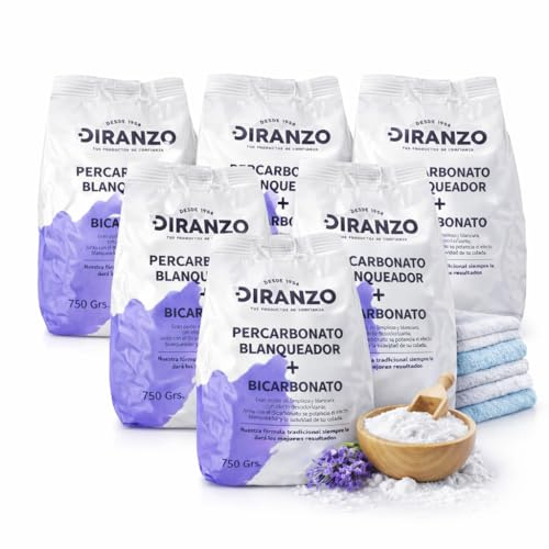 FAMILYCOM Percarbonato Blanqueador Diranzo Pack 6 unidades 750g x 6. Total 4,5 Kg, Quitamanchas, Blanqueante, Elimina Olores y Grasa. Apto Ropa blanca y Color. Elimina manchas difíciles