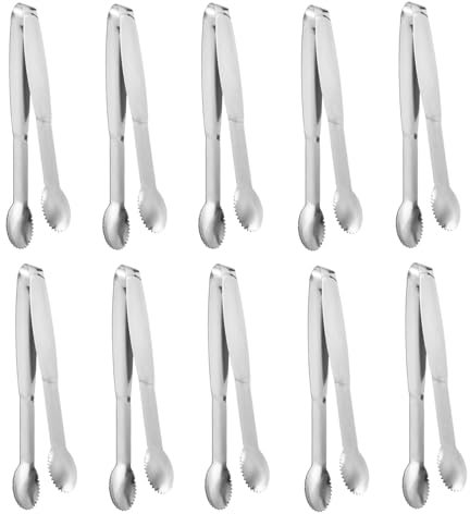 10er Set Zuckerzange Eiszange, Edelstahl Zuckerzange Candybar Ice Tongs Eiswürfelzange Klein Mini Servierzange für Party Kaffee Bar Küche (Silber)