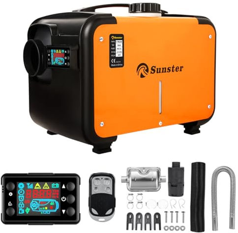Sunster 12V/24V 8KW Diesel Air Heater, All in One Truck Heater, Portable Diesel Heater Night Parking Heater with Remote Control LCD Monitor and Silencer for Car Trucks Bus RV and Trailer