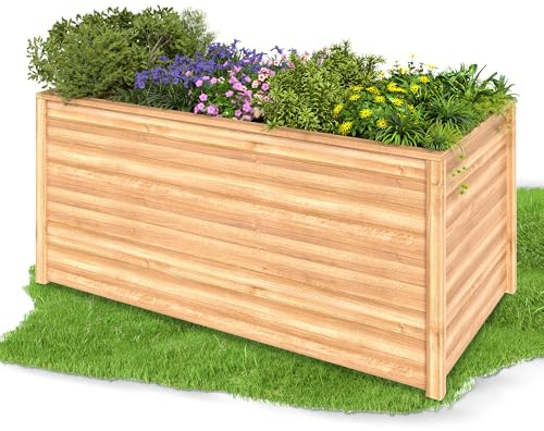 Amopatio Upphöjd träplantor, 168x88x80cm, planteringslåda, blomlåda för trädgård, 1200L planteringsbädd, örtbädd, grönsaksbädd, blombädd för balkong, terrass, planteringskruka, Natur