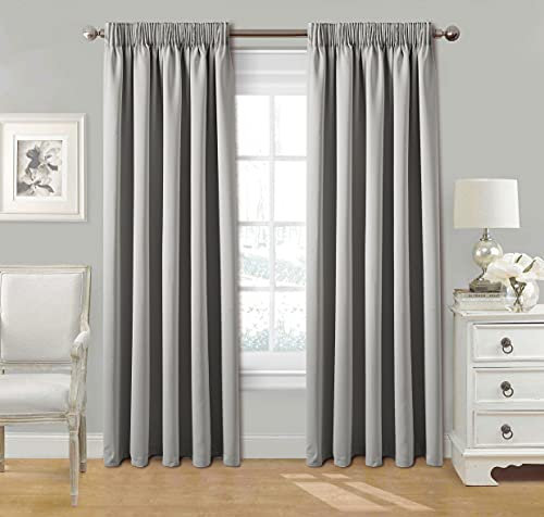 StylemyBedroom Pair Pencil Pleat Tape Top Plain Thermal OUT LINED Curtains with Tie Backs 46 x 72 - Silver