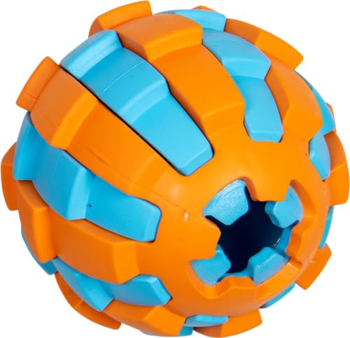 JACK AND VANILLA Interaktiver Snackball für Hunde, ungiftig und langlebig, attraktives Design, Ø 7,8 cm, Farben Hellblau und Orange, ideal für kleine und mittelgroße Hunde, Modellspielzeug aus Gummi