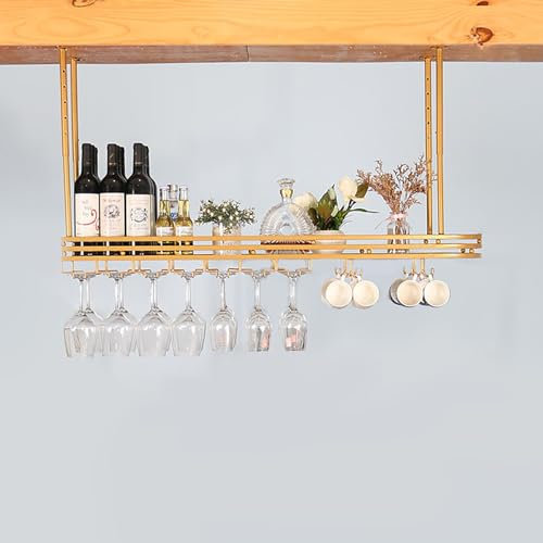 Glasvitrine zur Deckenmontage, mit höhenverstellbarem Hängeregal für Kelch, Stielgläser und Tassen, Vintage-Stil, 120 cm