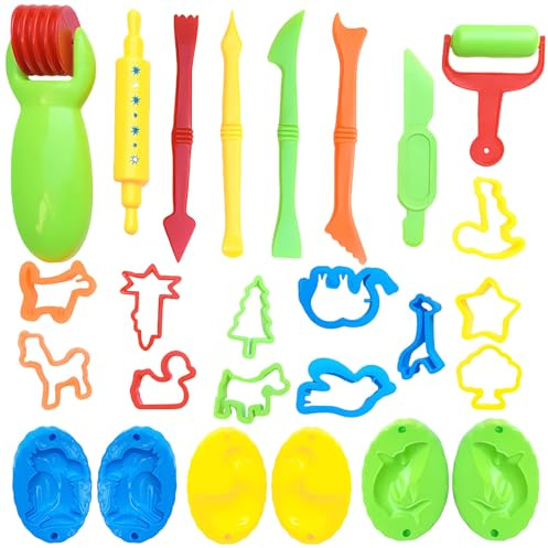 26 Piece Set Playdough Accessories, Playdough Set, Play Dough Tools, Smart Clay Dough Tools Rollers Cutters Extruders Kit, Modeling Tools DIY Creation Educational Toy Accessories, Toddlers Boys Girls