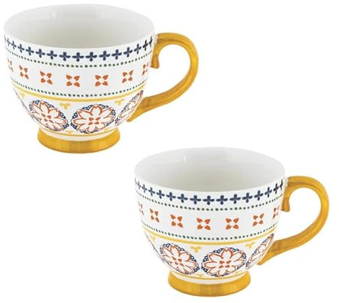 Villa Altachiara Set Di 2 Tazze Colazione Jumbo Giallo, New Bone China, 11X9 Cm, Ideali Per Colazione E Tè, Collezione Gardeny