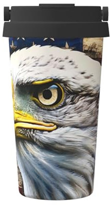 Patriotischer Weißkopfseeadler mit amerikanischer Flagge, 500 ml, isolierter Reisebecher, Edelstahl-Autobecher mit auslaufsicherem Deckel für heißes und kaltes Wasser, Kaffee, Tee