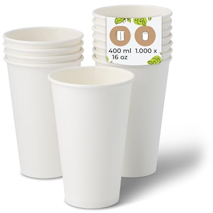 BIOZOYG Bicchieri di cartone 1000 pezzi 400 ml / 16 oz, 90 mm - Bicchieri usa e getta per caffè - Bicchieri di cartone per bevande calde - Alternativa ai bicchieri di polistirolo, bicchieri di carta