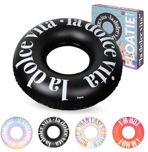 Fisura – Flotador Hinchable Original “La Dolce Vita” Negro. Flotador 120 cm con válvula de Seguridad para inflado y desinflado rápido. Anillo de natación Piscina o Playa.