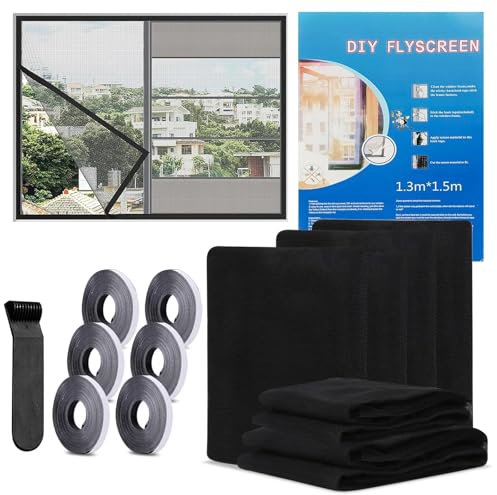 Moustiquaire Fenetre, 6 Pièces Moustiquaire de Fenêtre sans Percage avec 6 Rouleaux de Bande Moustiquaire Scratch Transparente Universelle Rideaux Anti-Insectes/Moustiques/Mouches(130 * 150 cm)