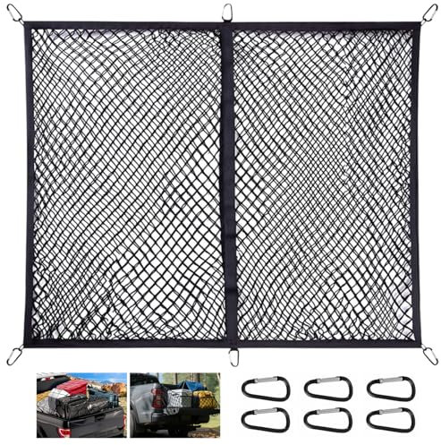ANTREATU Highly Elastic Cargo Net for Van with 6 Hooks - Pickup Truck Bed Cargo Net Mesh Organizer for Car Boot & Van Storage - 4' X4' Expands to 7'x7' (Single Layer) - Ideal for Daily Light Loads