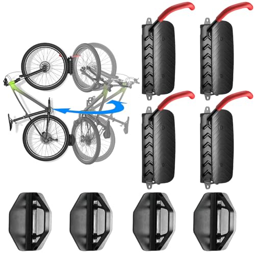 Spalivivre Swivel Bike Wall Mount, 4 Pack Vertical Bike Rack Wall Hanger 150° Swivel Holds up to 66lbs, Bicyckle Hanger Storage Rack for Garage