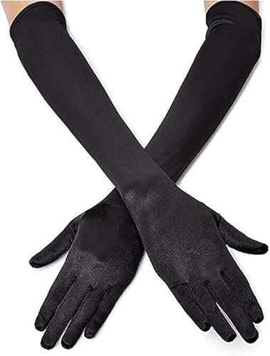 Solihigh Long Black Gloves - Long Elbow Satin Opera Gloves for Evening Party Dance, Wedding, Prom & Halloween Fancy Dress