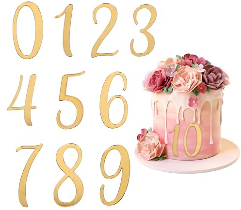 10 Stück 0-9 Geburtstagszahlen Cake Topper Zahlen Gold Wiederverwendbar Tortendeko Gold Kuchen Torte Decoration Kuchendeko Torten Deko Zahlen für Geburtstag Hochzeit Jubiläum Party