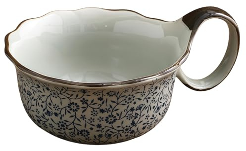 Ciotola da zuppa in ceramica con manici, 800 ml, grande tazza per zuppa, adatta al microonde e alla lavastoviglie