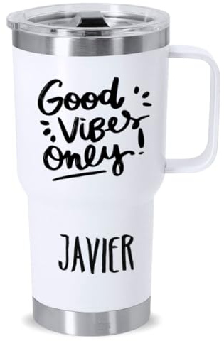 DEREGALOOS. Taza Térmica Personalizada con Nombre. Termo Personalizado con Frases Motivadoras. Acero Inoxidable Reciclado. Termo con Asa y Dosificador para Oficina y Gimnasio (Blanco - Frase 2)