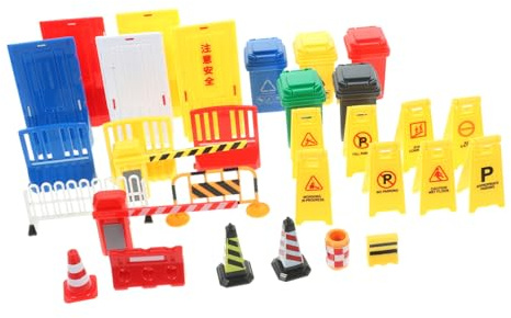 Vaguelly Jouets Panneaux de Signalisation Routière Miniatures Éducatifs pour Garçon Fille Jeu Extérieur Interactif avec Barrières Colorées Réalistes et Stable pour Fête à Thème Circulation