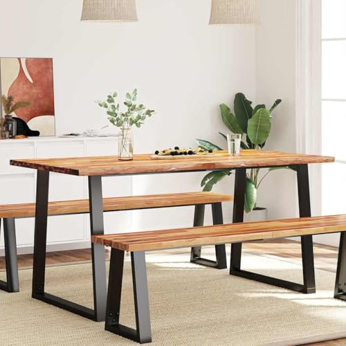 Holamys Tavolo da pranzo in legno massello di acacia con bordo dell'albero 160 x 80 x 75 cm, robusto tavolo da cucina per sala da pranzo, gambe stabili a U, mobili per 4-6 persone