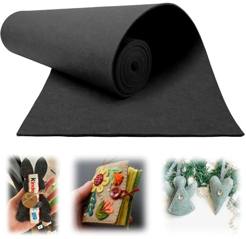 Mbsomnus filttyg metervara 40 × 300 cm, filt metervara 3 mm tjock, filtrulle svart, filtmatta polyester, filtmattor för tillskärning för gör-det-själv pyssel sömnad broderifilt skydd katt