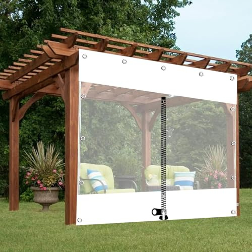 Cortinas de lona transparente impermeables con cremallera, paneles laterales de lona transparente para pérgola, porche y cenador, hoja de cubierta de PVC con ojales, tamaño 2 x 1,2 m